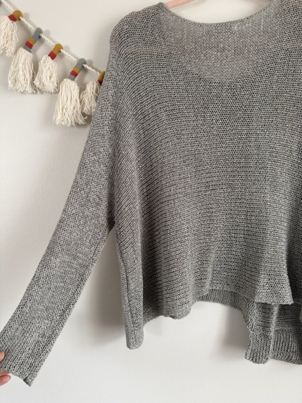 Alembika Open Knit Asymmetrical Grey Slouchy Oversized Lagenlook Coastal Top S - Picture 9 of 9